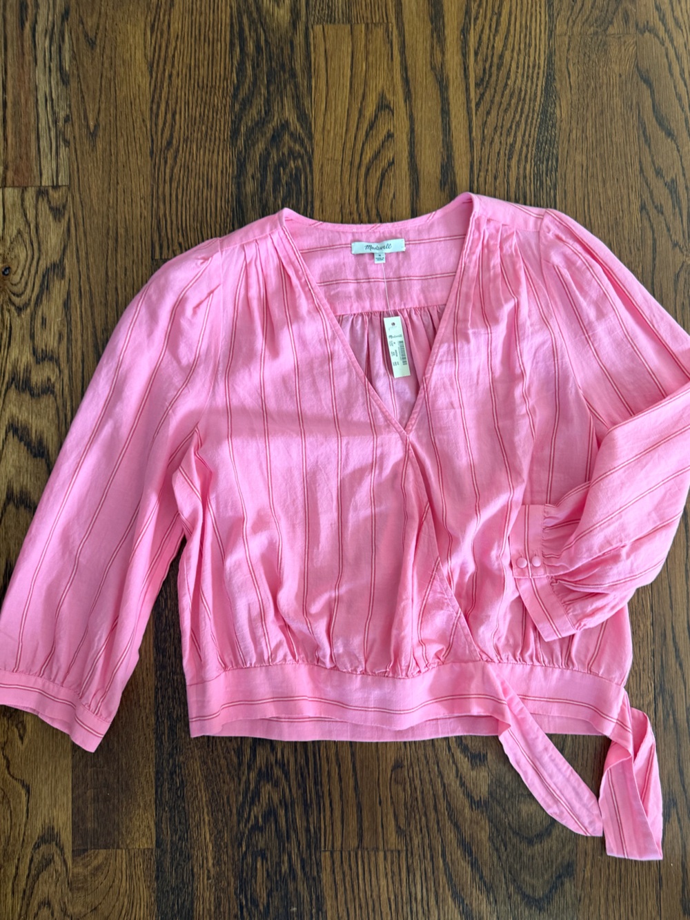 Madewell Pink Wrap-Front Blouse with Side Tie